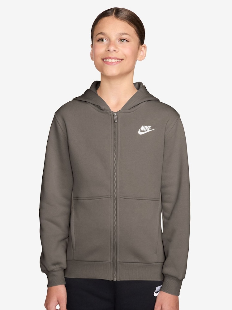 Nike Stone Grey Club Fleece Zip Through Hoodie - Image 1 of 3 Nike Stone Grey Club Fleece Zip Through Hoodie - Image 1 of 3