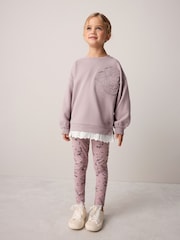 Laura Ashley Purple Embroidered Mock Sweatshirt and Leggings Set - Image 1 of 12