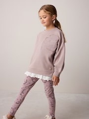 Laura Ashley Purple Embroidered Mock Sweatshirt and Leggings Set - Image 2 of 12