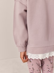 Laura Ashley Purple Embroidered Mock Sweatshirt and Leggings Set - Image 6 of 12