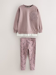 Laura Ashley Purple Embroidered Mock Sweatshirt and Leggings Set - Image 7 of 12