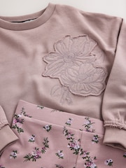 Laura Ashley Purple Embroidered Mock Sweatshirt and Leggings Set - Image 9 of 12