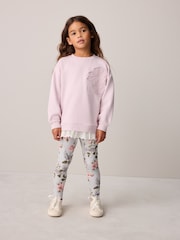 Laura Ashley Pink/Green Embroidered Mock Sweatshirt and Leggings Set - Image 1 of 12