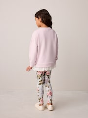 Laura Ashley Pink/Green Embroidered Mock Sweatshirt and Leggings Set - Image 2 of 12