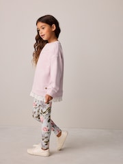 Laura Ashley Pink/Green Embroidered Mock Sweatshirt and Leggings Set - Image 3 of 12