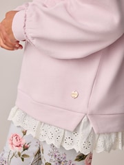 Laura Ashley Pink/Green Embroidered Mock Sweatshirt and Leggings Set - Image 6 of 12