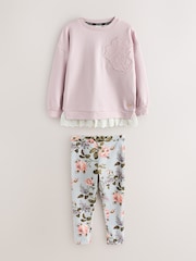 Laura Ashley Pink/Green Embroidered Mock Sweatshirt and Leggings Set - Image 7 of 12