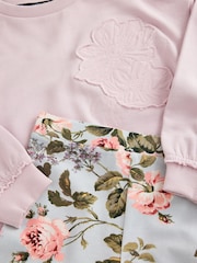 Laura Ashley Pink/Green Embroidered Mock Sweatshirt and Leggings Set - Image 8 of 12