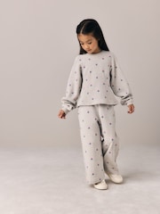Laura Ashley Grey Floral Embroided Sweater and Wide Leg Joggers Set - Image 1 of 6
