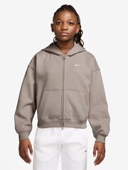 Nike Particle Grey Studio Fleece Zip Through Hoodie - Image 1 of 3