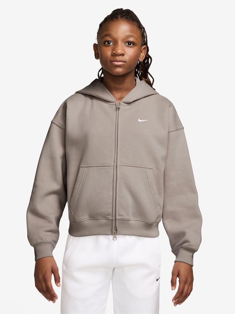 Nike Particle Grey Studio Fleece Zip Through Hoodie - Image 1 of 3