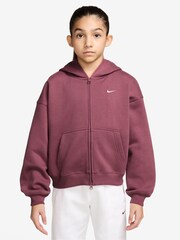 Nike Pink Smoke Studio Fleece Zip Through Hoodie - Image 1 of 3