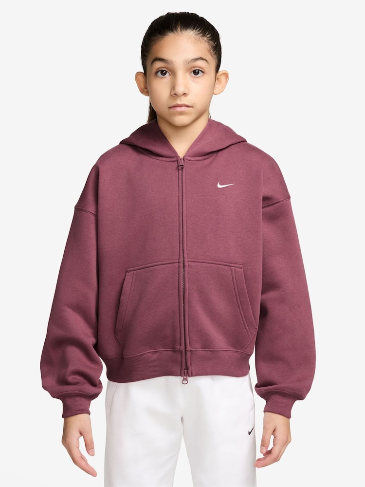 Nike Pink Smoke Studio Fleece Zip Through Hoodie - Image 1 of 3 Nike Pink Smoke Studio Fleece Zip Through Hoodie - Image 1 of 3