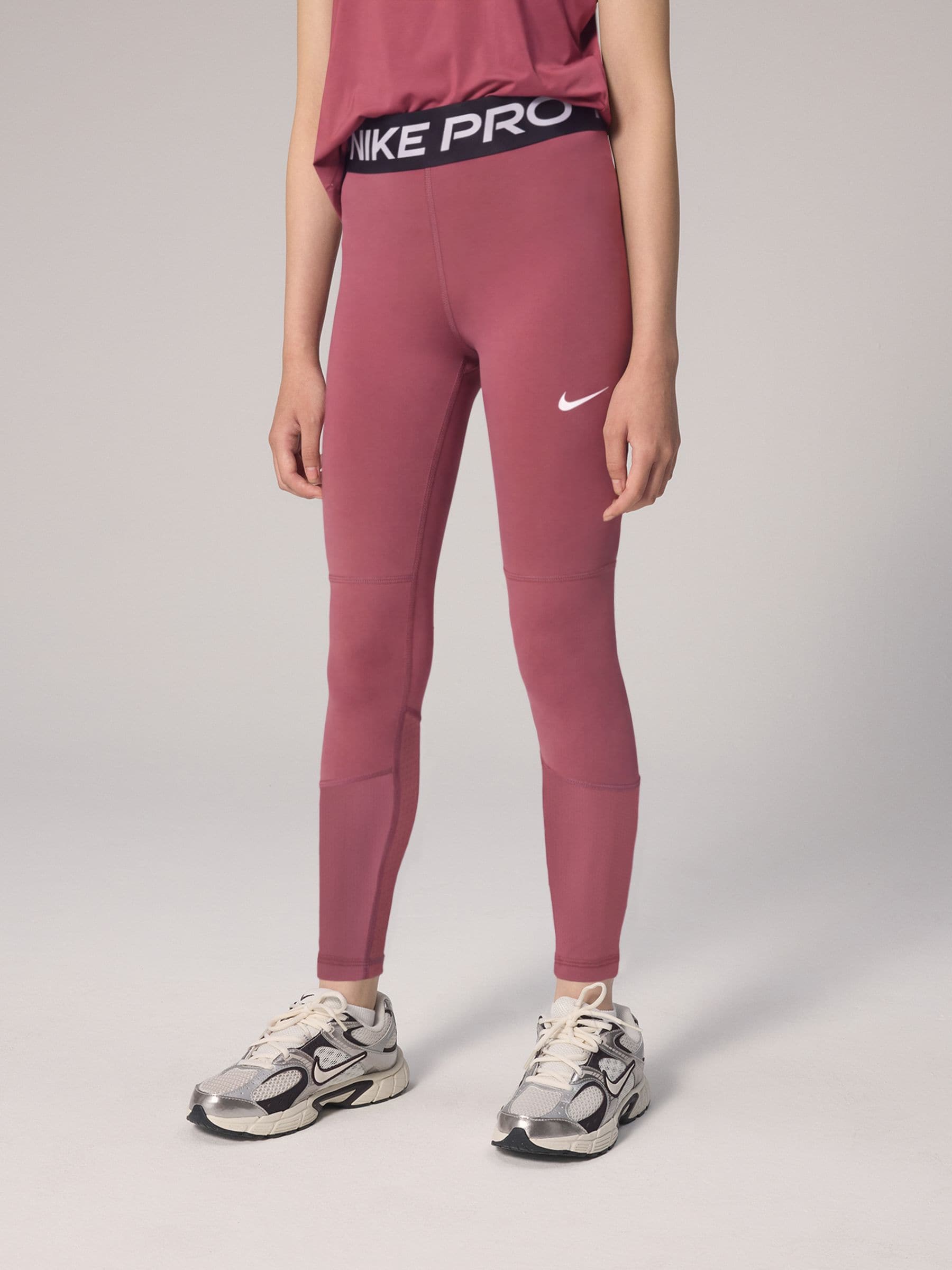 Nike Girls Pink Smoke Pro Mid-Rise Leggings - Image 1