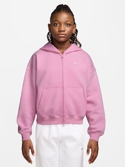Nike Pink Rise Studio Fleece Zip Through Hoodie - Image 1 of 3