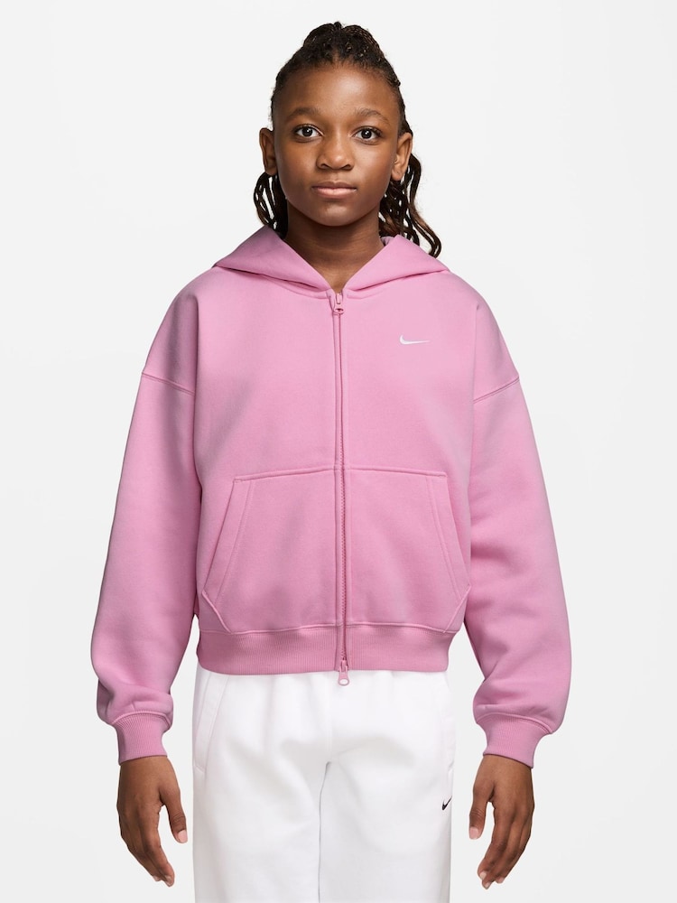 Nike Pink Rise Studio Fleece Zip Through Hoodie - Image 1 of 3