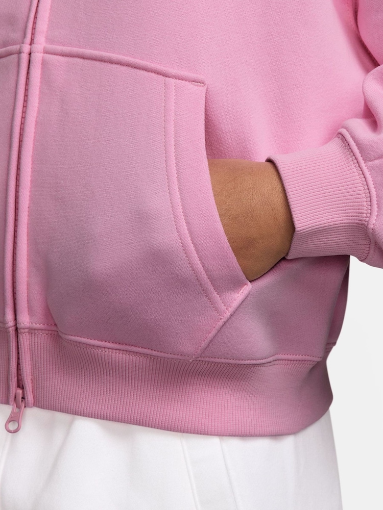 Nike Pink Rise Studio Fleece Zip Through Hoodie - Image 3 of 3