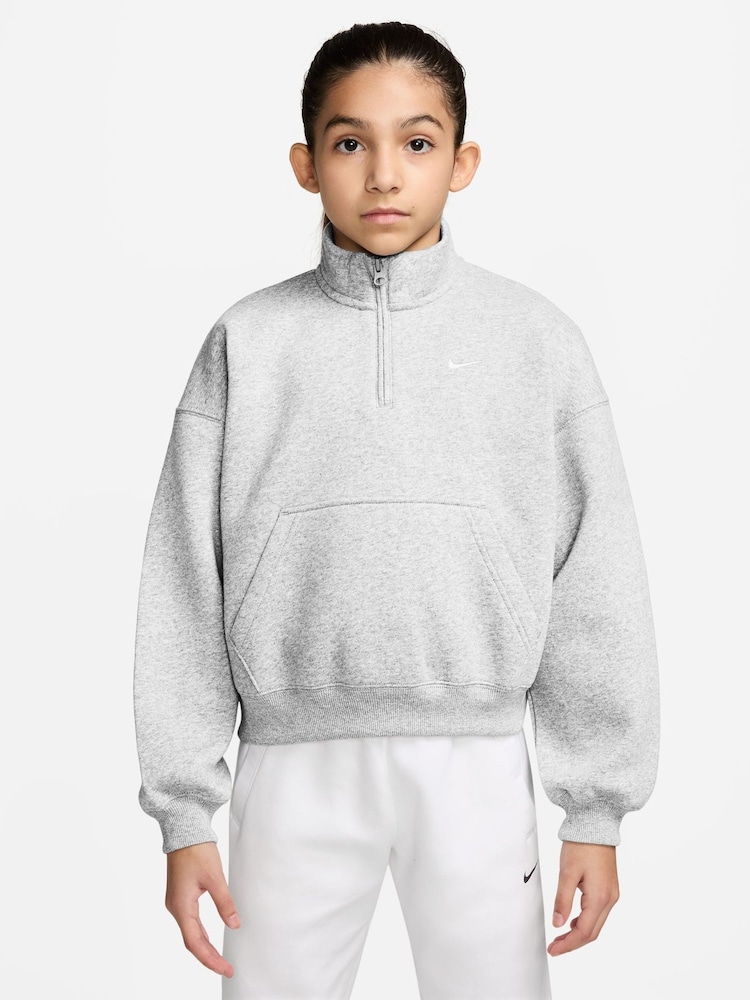 Nike Birch White Studio Fleece Oversized 1/2 Zip Sweatshirt - Image 1 of 3 Nike Birch White Studio Fleece Oversized 1/2 Zip Sweatshirt - Image 1 of 3