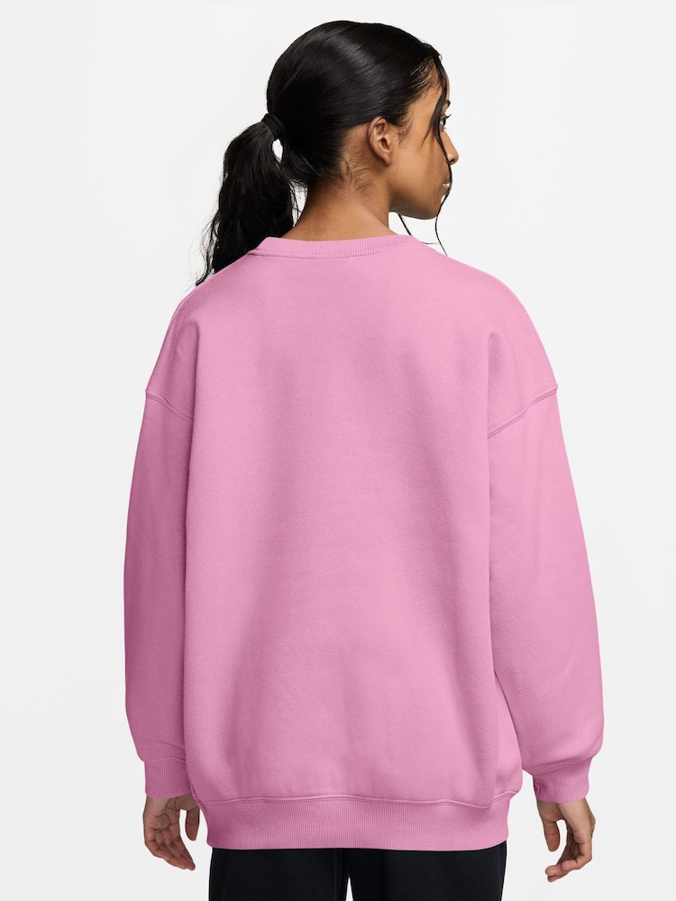 Nike Pink Rise Studio Fleece Oversized Crew Sweatshirt - Image 2 of 3 Nike Pink Rise Studio Fleece Oversized Crew Sweatshirt - Image 2 of 3
