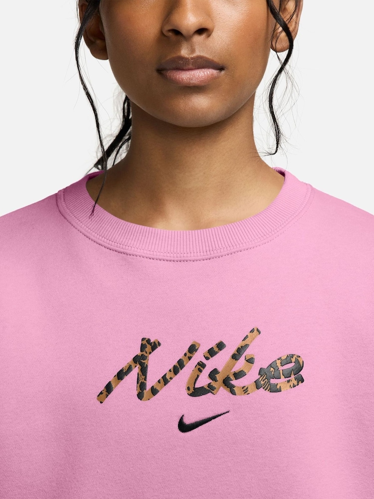 Nike Pink Rise Studio Fleece Oversized Crew Sweatshirt - Image 3 of 3 Nike Pink Rise Studio Fleece Oversized Crew Sweatshirt - Image 3 of 3