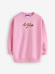 Nike Pink Rise Studio Fleece Oversized Crew Sweatshirt - Image 6 of 9