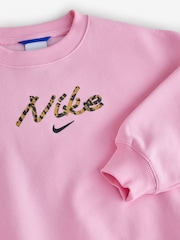 Nike Pink Rise Studio Fleece Oversized Crew Sweatshirt - Image 8 of 9