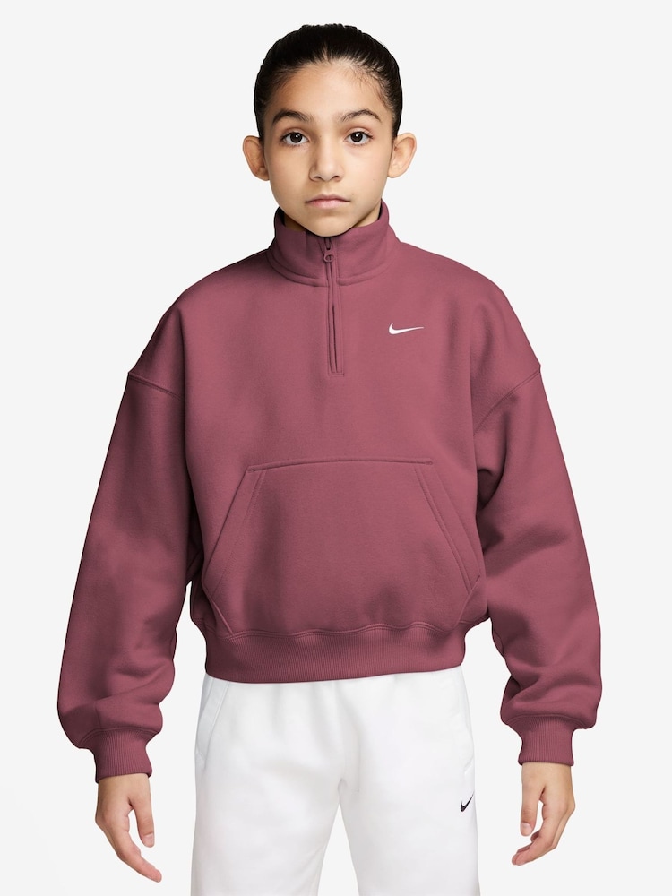 Nike Pink Smoke Studio Fleece Oversized 1/2 Zip Sweatshirt - Image 1 of 3 Nike Pink Smoke Studio Fleece Oversized 1/2 Zip Sweatshirt - Image 1 of 3