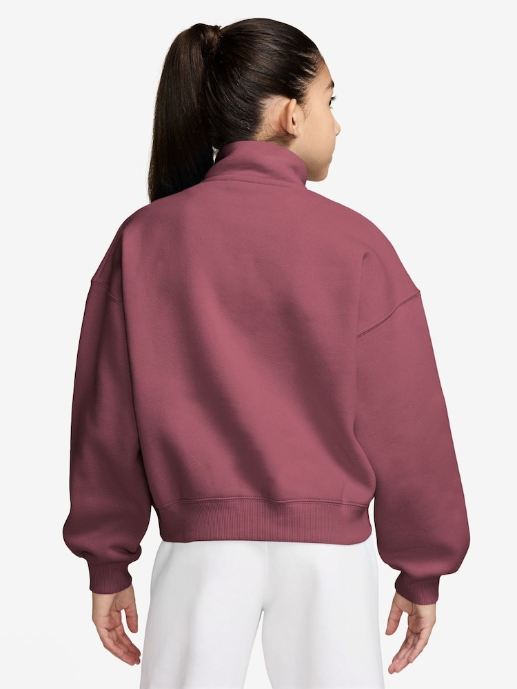 Nike Pink Smoke Studio Fleece Oversized 1/2 Zip Sweatshirt - Image 2 of 3 Nike Pink Smoke Studio Fleece Oversized 1/2 Zip Sweatshirt - Image 2 of 3