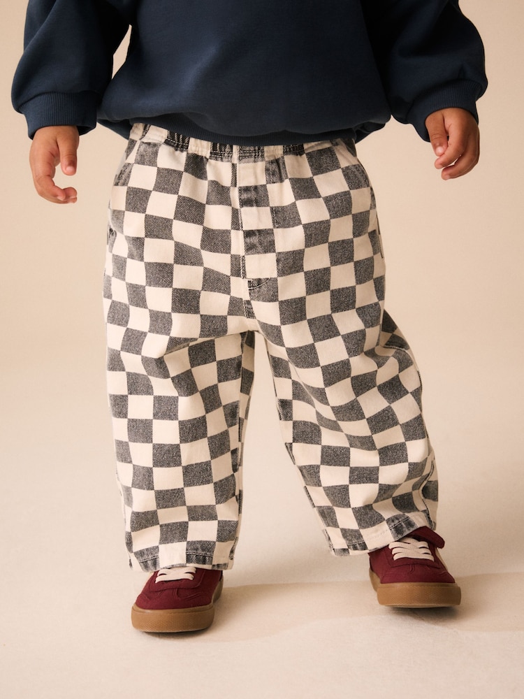 Black / White Checkerboard Pull On Wide Trousers (3mths-7yrs) - Image 1 of 9