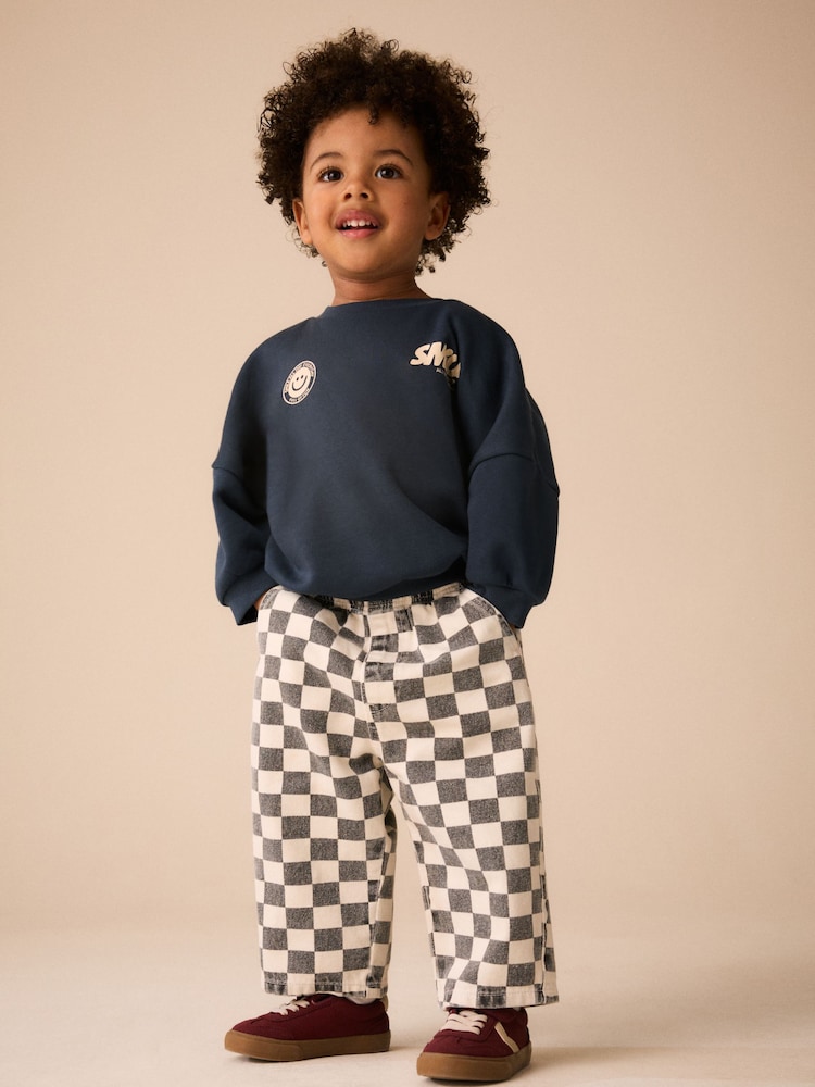 Black / White Checkerboard Pull On Wide Trousers (3mths-7yrs) - Image 2 of 9