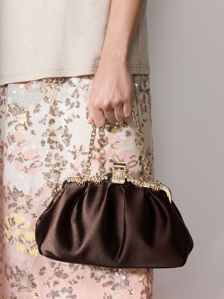 Chocolate Brown Tabitha Simmons X Next Floral Frame Bag - Image 1 of 10