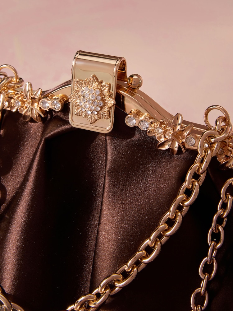 Chocolate Brown Tabitha Simmons X Next Floral Frame Bag - Image 10 of 10