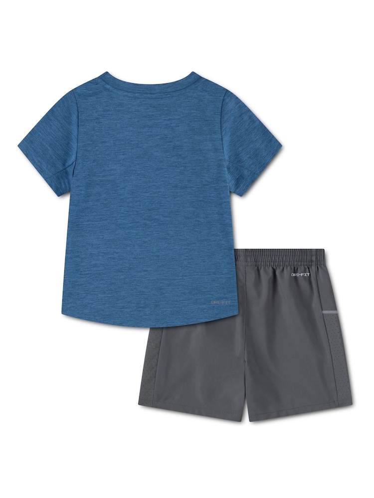 Nike Blue Dri-FIT Miler Short Sleeve Top & Short Set - Image 2 of 5 Nike Blue Dri-FIT Miler Short Sleeve Top & Short Set - Image 2 of 5