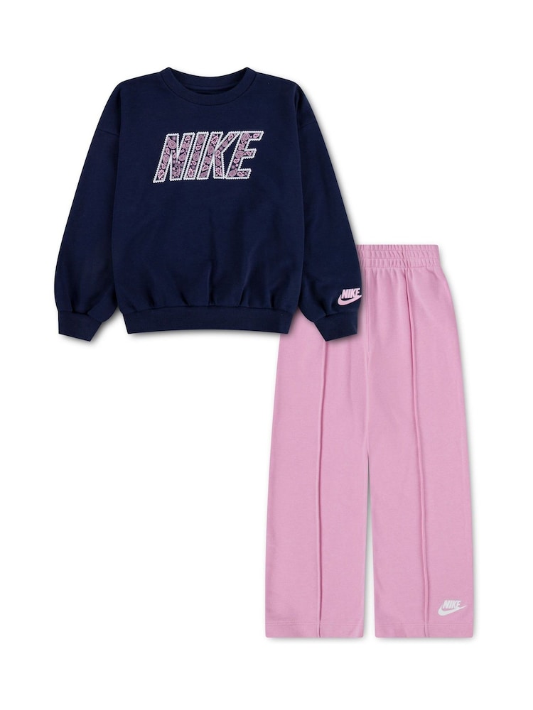 Nike Pink Kids Girls Retro French Terry Tracksuit - Image 1 of 4