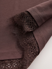 smALLSAINTS Brown Lace Trim T-Shirt - Image 6 of 6