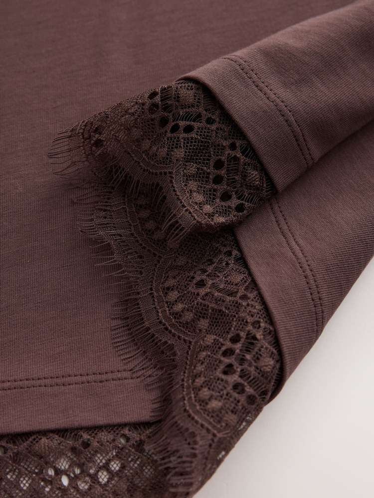 smALLSAINTS Brown Lace Trim T-Shirt - Image 6 of 6 smALLSAINTS Brown Lace Trim T-Shirt - Image 6 of 6