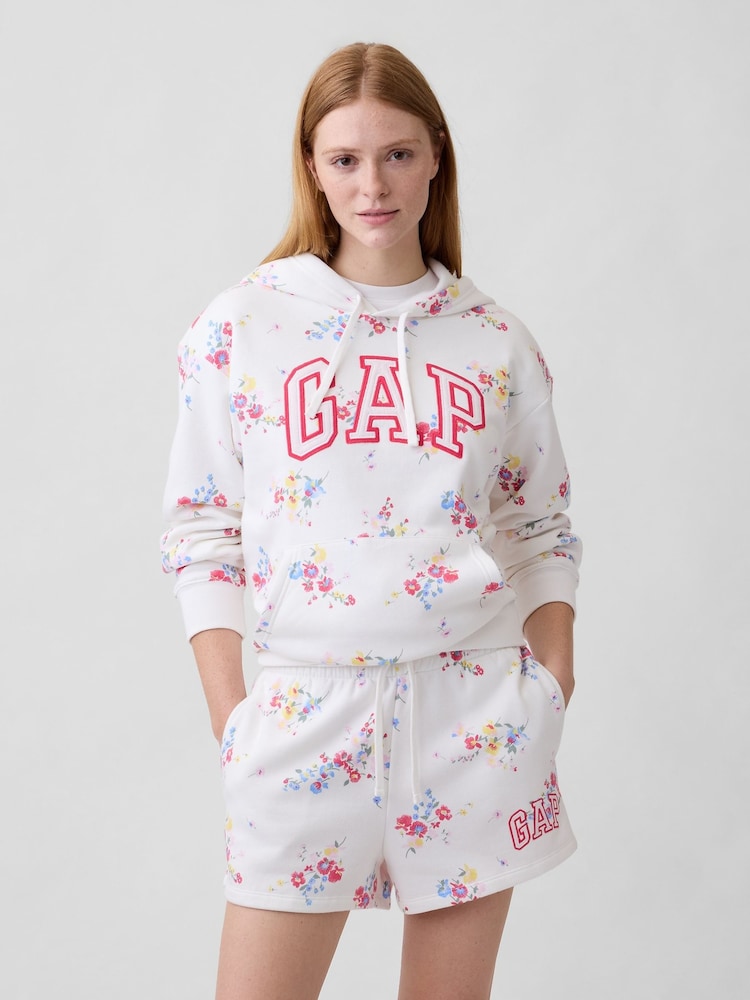 Gap White Floral Relaxed Logo Hoodie - Image 1 of 5