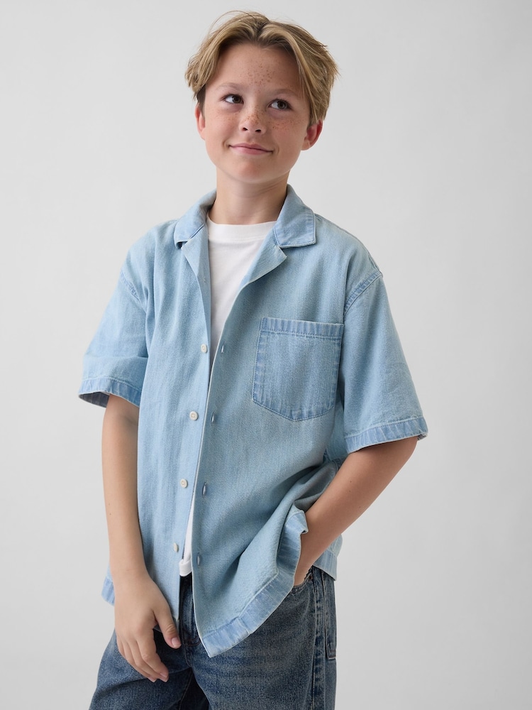 Gap Light Wash Denim Relaxed Shirt (4-13yrs) - Image 1 of 4