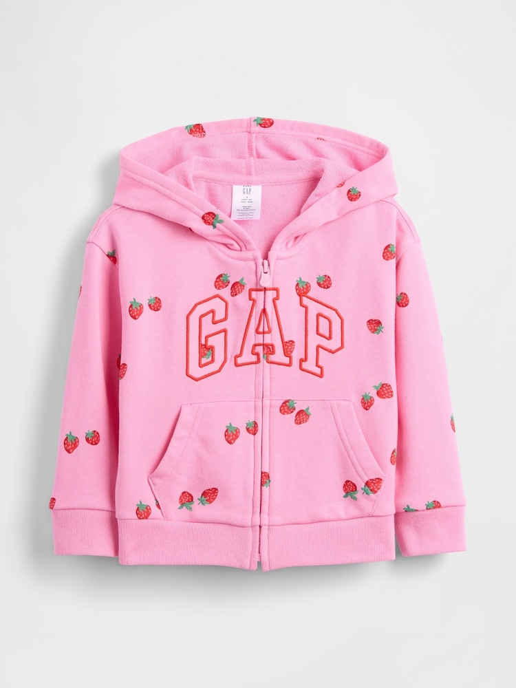 Roz căpșună - Gap Relaxed Logo French Terry Zip Hoodie (6mths-5yrs) - Imaginea 1 din 3