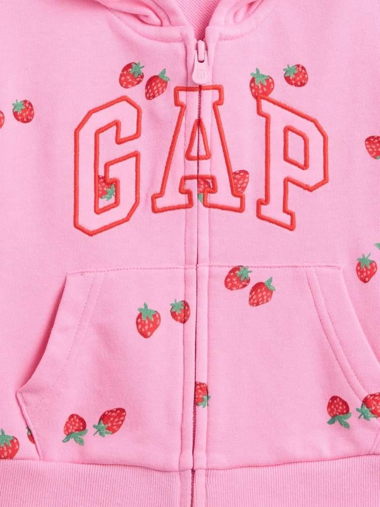 Rose fraise - Gap Relaxed Logo French terry Sweat-shirt à capuche zippé (6mois-5ans) - Image 7 sur 7