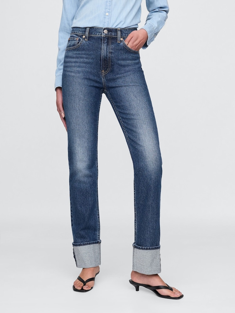 Gap Blue High Waisted Cuffed '90s Slim Straight Jeans - Image 1 of 4