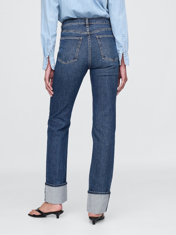 Gap Blue High Waisted Cuffed '90s Slim Straight Jeans - Image 2 of 4