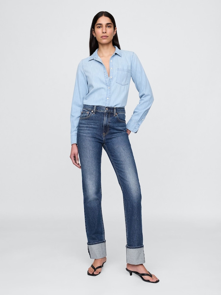 Gap Blue High Waisted Cuffed '90s Slim Straight Jeans - Image 4 of 4