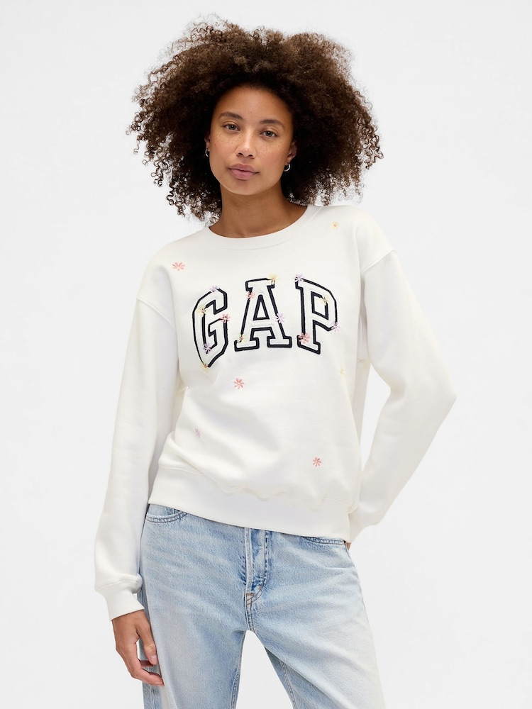 Gap White Floral Logo Sweatshirt - Image 1 of 5