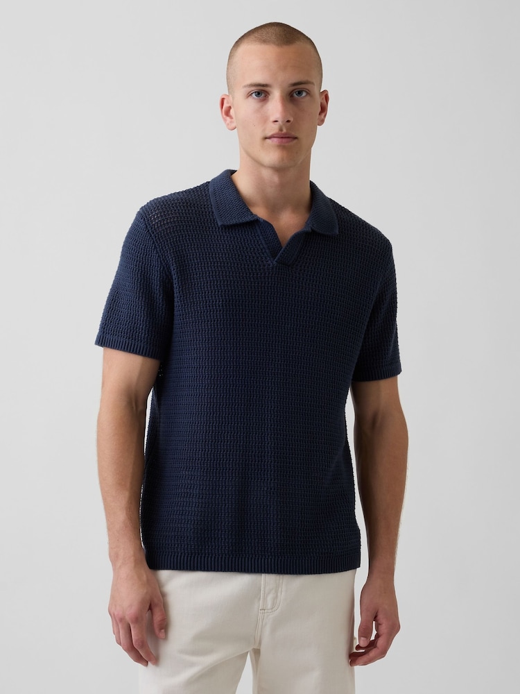 Gap Navy Mesh Polo Jumper - Image 1 of 4