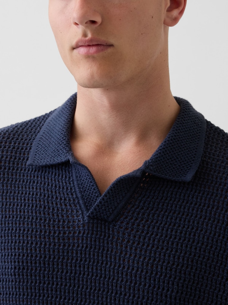 Gap Navy Mesh Polo Jumper - Image 4 of 4