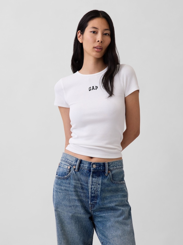 Gap White Modern Rib Logo T-Shirt - Image 1 of 5 Gap White Modern Rib Logo T-Shirt - Image 1 of 5