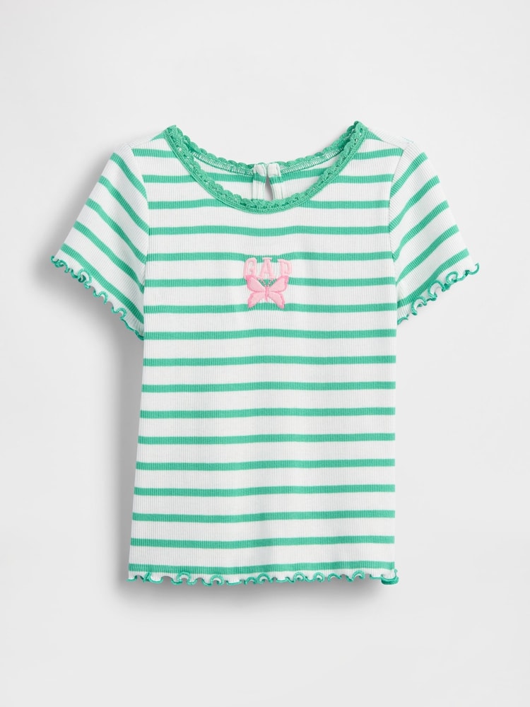 Gap Green Stripe Embroidered Logo Rib T-Shirt (6mths-5yrs) - Image 1 of 3