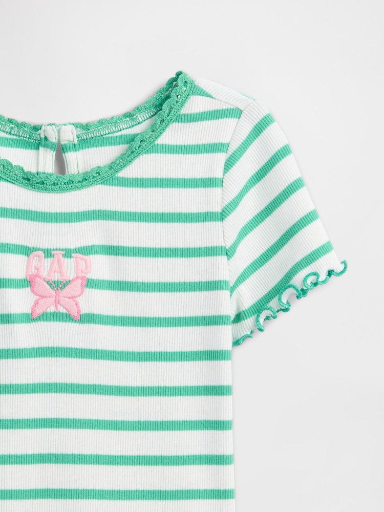 Gap Green Stripe Embroidered Logo Rib T-Shirt (6mths-5yrs) - Image 3 of 3