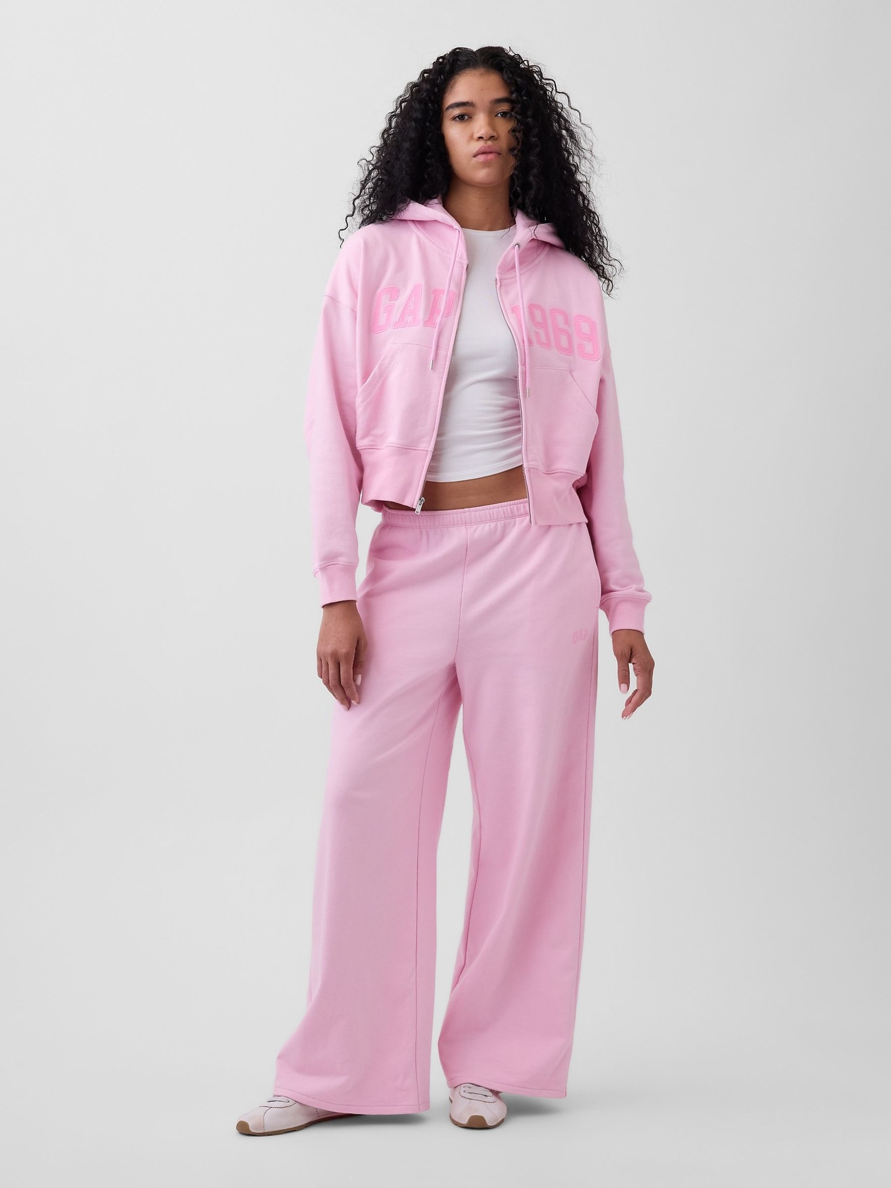 Buy Gap Pink French Terry Oversized 1969 Logo Zip Hoodie from Next